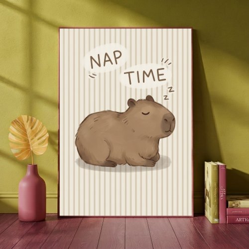 Nap Time Cute Capybara Animal Neutral Nursery Art  Poster