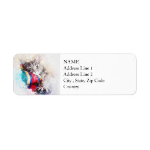 Nap Time Kitty Abstract Watercolor Label