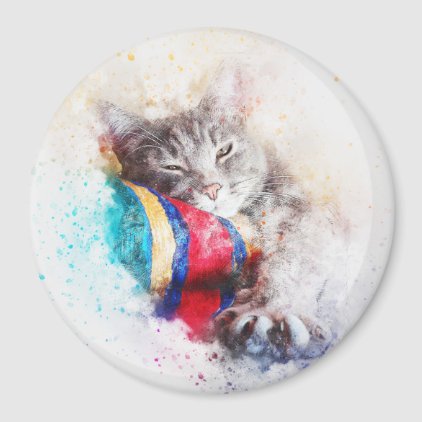 Nap Time Kitty | Abstract | Watercolor Magnet