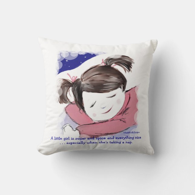 Nap Time-Little Girl-Funny Saying Throw Pillow (Front)