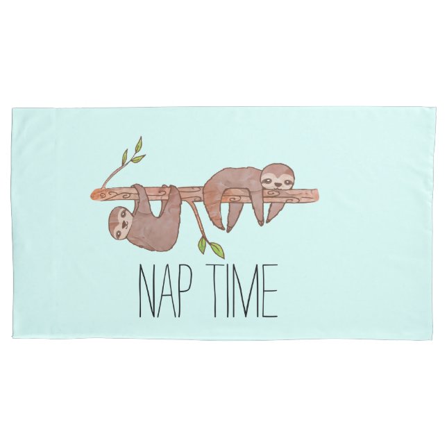 Nap Time Reversible Sleepy Cute Sloths Pillowcase (Front)