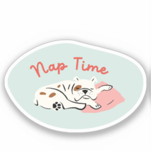 "Nap Time" sleeping bulldog mint-green retro Sticker