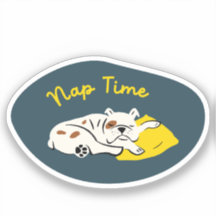 "Nap Time" sleeping bulldog navy and yellow retro
