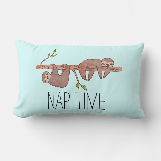 Nap Time Sleepy Lazy Sloth Drawing Pillow (Front)
