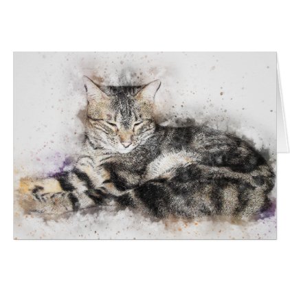 Nap Time Tabby | Abstract | Watercolor Card