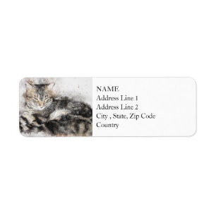 Nap Time Tabby Abstract Watercolor Label