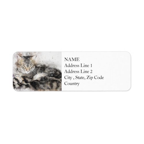 Nap Time Tabby  Abstract  Watercolor Label