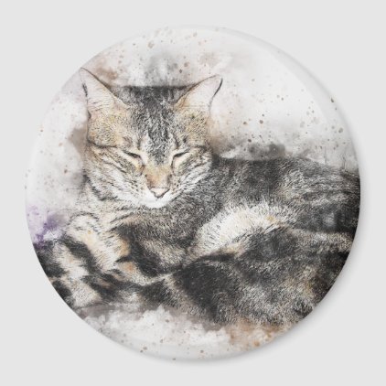 Nap Time Tabby | Abstract | Watercolor Magnet