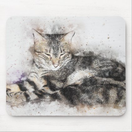 Nap Time Tabby | Abstract | Watercolor Mouse Pad