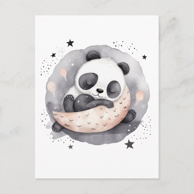 Nap Time Watercolor Baby Panda Bear Postcard (Front)