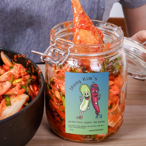 Napa and Pepper Pals Funny Cartoon Kimchi Food Label
