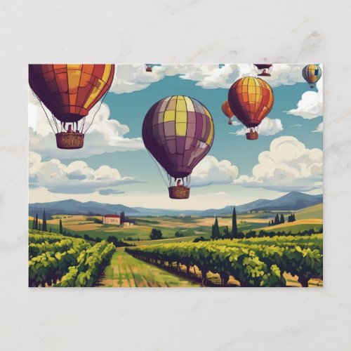 Napa Hot Air Balloon Art Travel Postcard