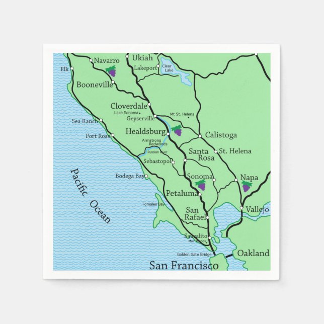 Napa Sonoma Wine Country Map Napkins (Front)