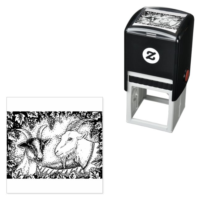 NAPA VALLEY ALPINE KID & BILLY GOAT, GRAPE ARBOR SELF-INKING STAMP (In Situ)