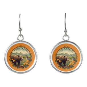 Napa Valley California Quail Bear Souvenir Earrings