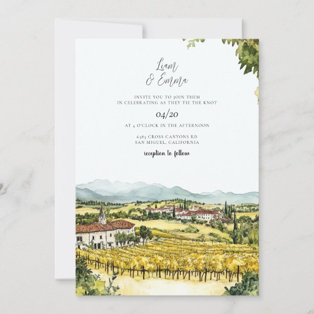 Napa Valley California Watercolor Wedding Invitation (Front)