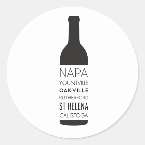 Napa Valley Cities Wine Bottle Classic Round Sticker
