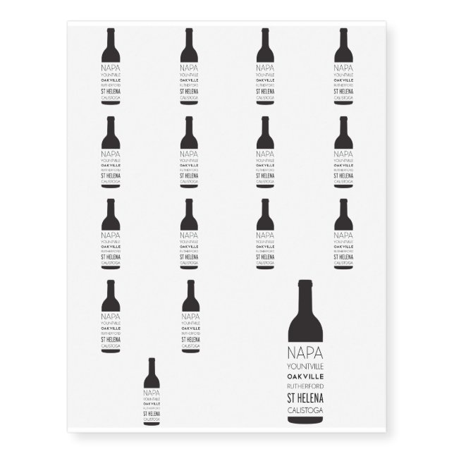 Napa Valley Cities Wine Bottle Temporary Tattoos (Front)
