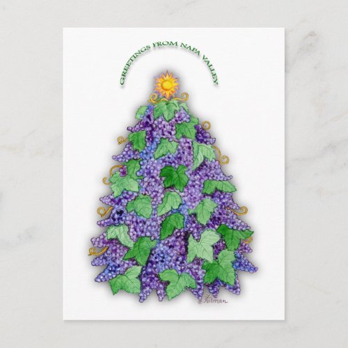 Napa Valley Grapes Christmas Tree Holiday Postcard