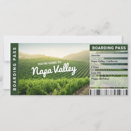 Napa Valley Surprise Trip Reveal Gift Ticket