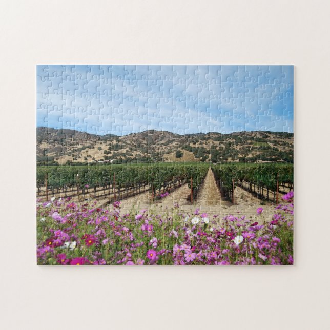 Napa Valley Vineyard at Harvest Time With Cosmos Jigsaw Puzzle (Horizontal)