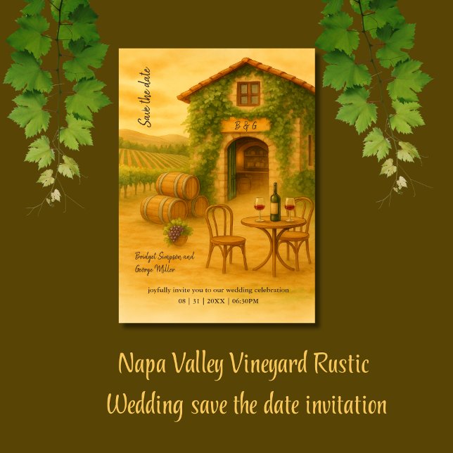 Napa Valley Vineyard Golden Sunset Save the date  Invitation (Creator Uploaded)