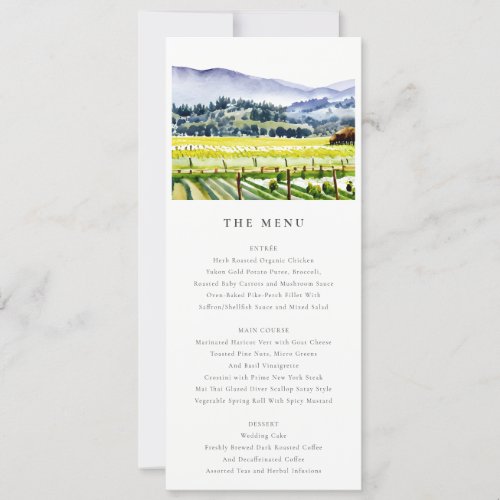 Napa Valley Vineyard Landscape Wedding Menu Card