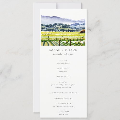 Napa Valley Vineyard Landscape Wedding Program
