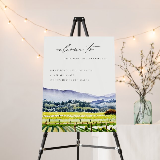Napa Valley Vineyard Landscape Wedding Welcome Foam Board (In Situ (Stand))