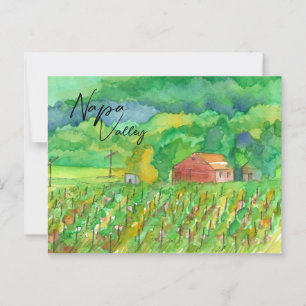 Napa Valley Vineyard Red Barn Field Rows Postcard