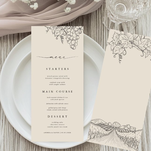 Napa Valley Vineyard Rustic Winery Wedding Menu (Creator Uploaded)