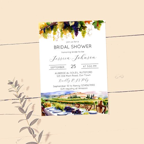 Napa Valley vineyard watercolor bridal shower Invitation