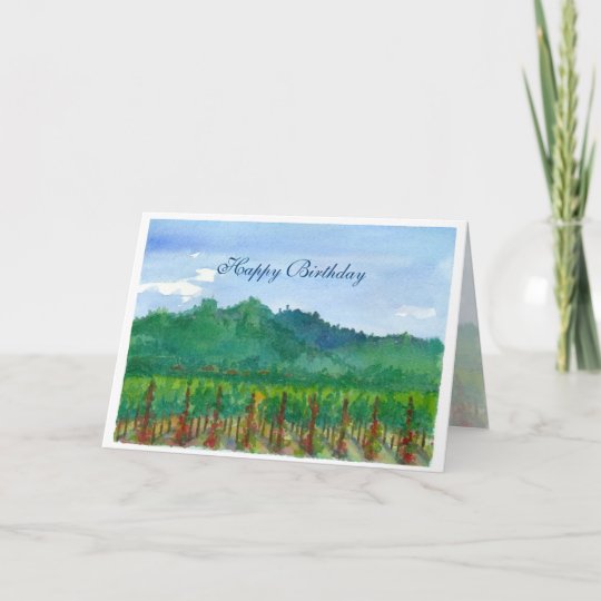 Napa Valley Vineyard Watercolor Happy Birthday Card | Zazzle.com