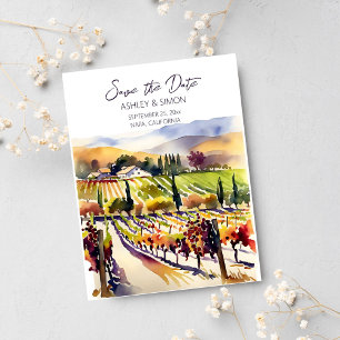 Napa Valley vineyard watercolor save the date Postcard