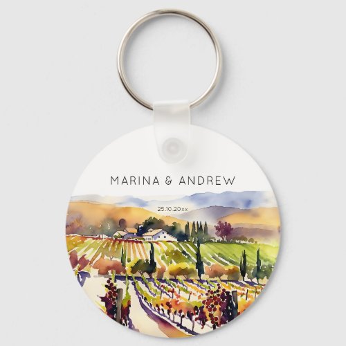 Napa Valley vineyard watercolor wedding favors Keychain