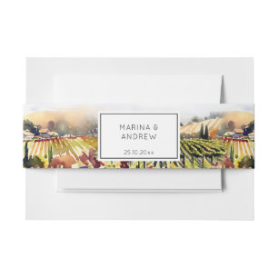 Napa Valley vineyard watercolor wedding Invitation Belly Band