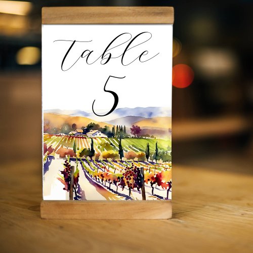 Napa Valley vineyard watercolor wedding tableware Table Number