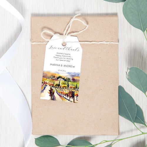 Napa Valley vineyard watercolor wedding thank you Gift Tags