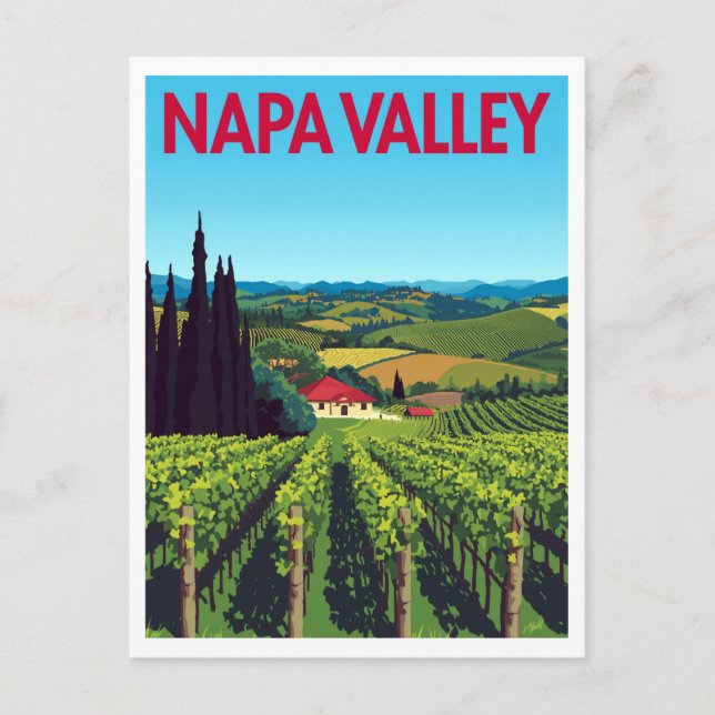 Napa Valley Vineyards Retro Travel Postcard (Front)