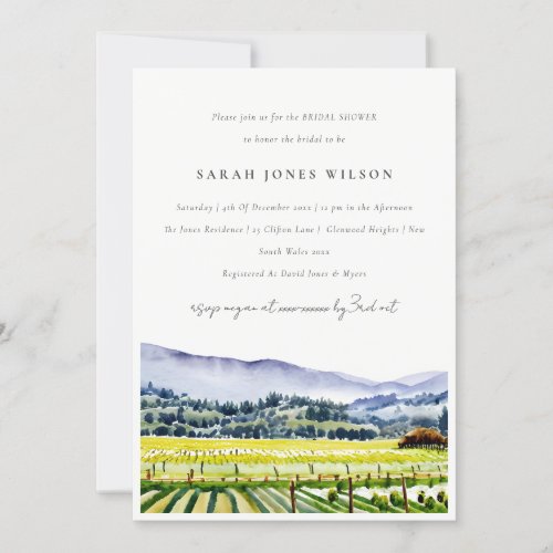 Napa Valley Watercolor Vineyard Bridal Shower Invitation