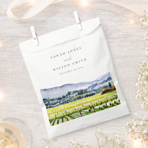 Napa Valley Watercolor Vineyard Landscape Wedding Favor Bag