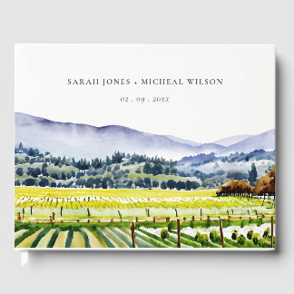 Napa Valley Watercolor Vineyard Landscape Wedding Guest Book