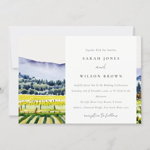 Napa Valley Watercolor Vineyard Landscape Wedding Invitation