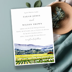 Napa Valley Watercolor Vineyard Landscape Wedding Invitation