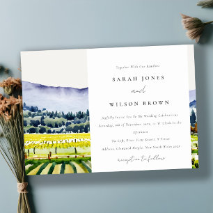 Napa Valley Watercolor Vineyard Landscape Wedding Invitation