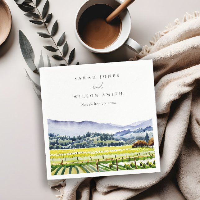 Napa Valley Watercolor Vineyard Landscape Wedding Napkins (Creator Uploaded)