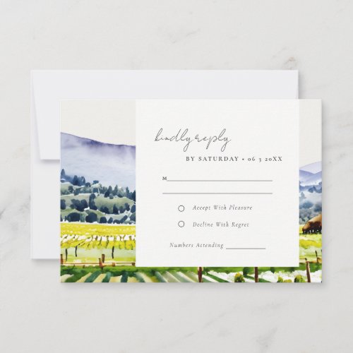 Napa Valley Watercolor Vineyard Landscape Wedding RSVP Card