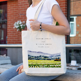 Napa Valley Watercolor Vineyard Landscape Wedding Tote Bag