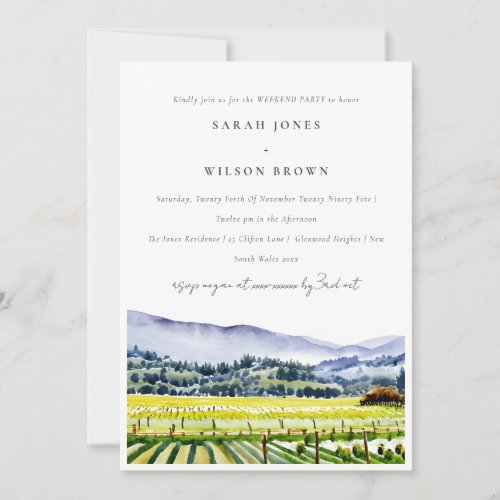 Napa Valley Watercolor Vineyard Weekend Party Invitation