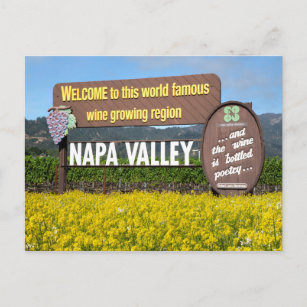 Napa Valley Welcome Sign with Mustard Field Postcard
